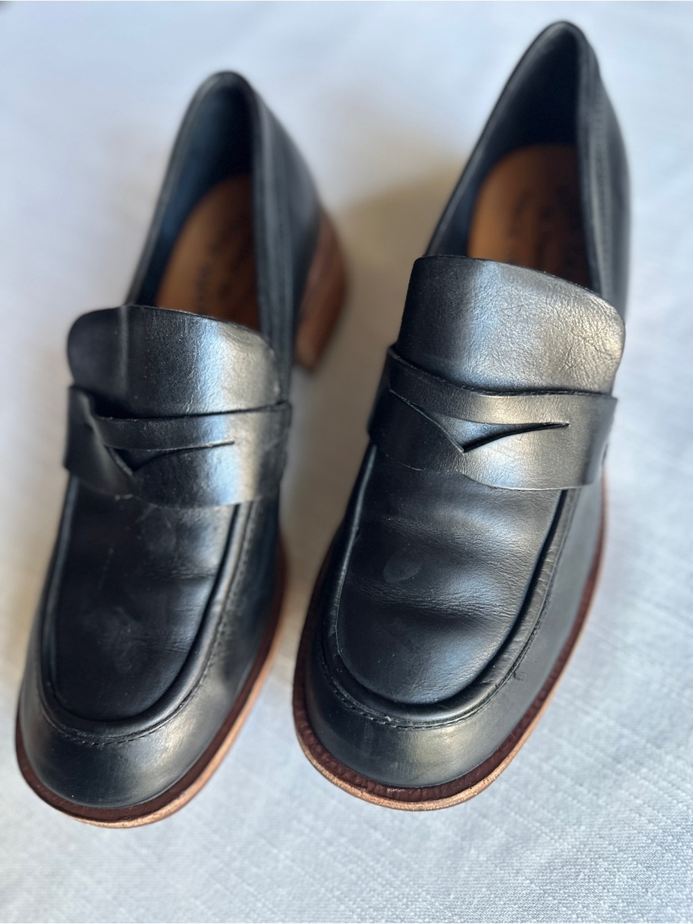 Kork-Ease Modeste Black Leather Block Heel Penny Loafer | 8